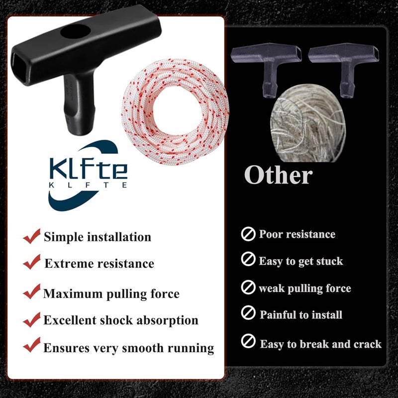 Klfte Pull Cord Rope 40ft x 9/64" (3.5mm) with 4 Pack Handle, Premium Starter Rope with High Tensile Strength, Universal Pull Cord Replacement for Lawn Mower, Generator, Chainsaw, and Small Engine - Image 2